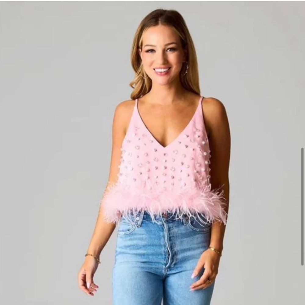 Elegant Pink Feathered Women's Top